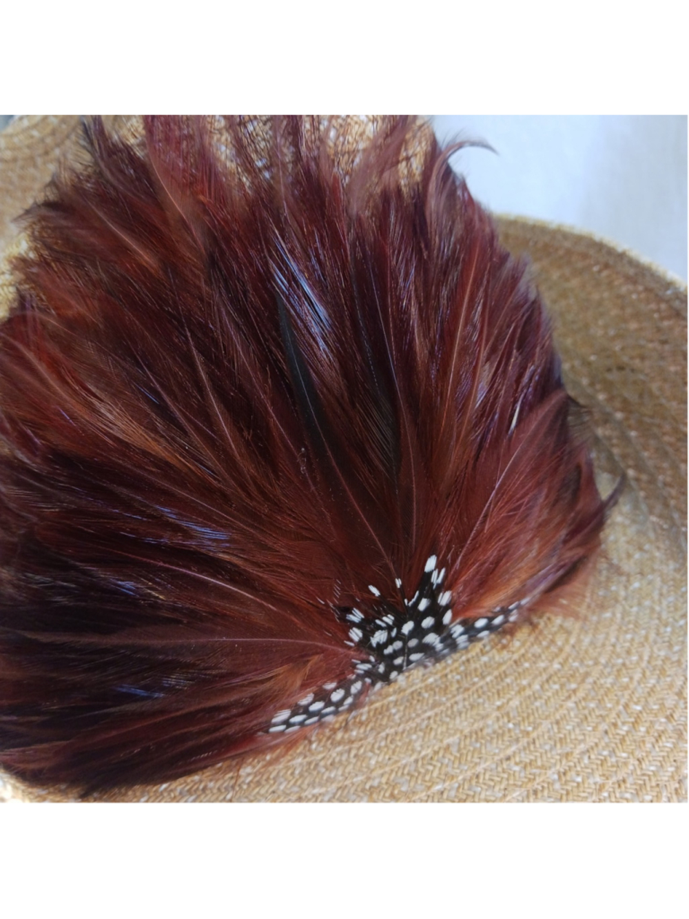 VTG Straw Cowboy Hat Small Pheasant Feathers - Picture 8 of 8